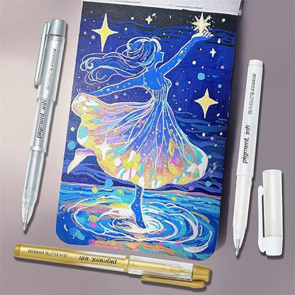 Qionew 3 Colors Gel Pen Set, 6 Pack, 0.7mm Fine Point White Gel Ink Pens