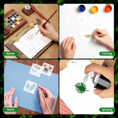 100 Pcs Small Stencils for Painting on Wood 2" x 2" (Flower Plants Insect) - color: Plants