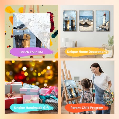 Mandun Beach Paint by Numbers Kit for Adults, 3 Pack, 7.8x11.8 inch - color: 3 Pack Beach