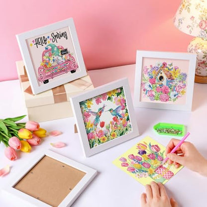 Geyoga 4pcs Pink Diamond Painting Kits with Frame for Adults 7 x 7 Inch - style: Spring