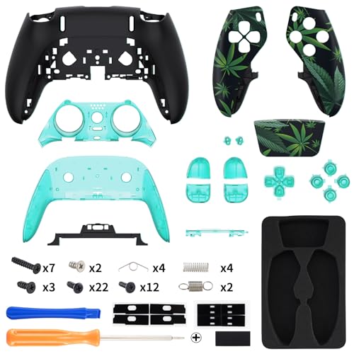eXtremeRate Full Set Shell with Buttons Touchpad Cover Compatible with p s 5 Edge Controller, Green Weeds Replacement Decorative Trim Shell Front Back Plates Compatible with p-s-5 Edge Controller - color: Green Weeds
