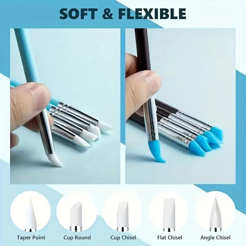 10 Pcs Silicone Clay Sculpting Tools Set, Double-Ended Dotting Tools & Silicone Brushes for Polymer Clay, Air Dry Clay, Pottery & DIY Crafting - color: 10Pcs-Blue