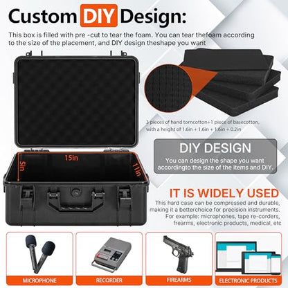TORIBIO Hard Carrying Case with Foam, Shockproof Storage Box 16.3"x12"x5.3" - size: 16.3" x 12" x 5.3"