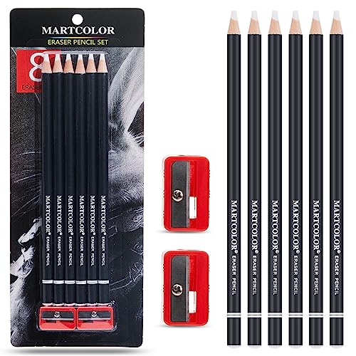 MARTCOLOR 8 Pack Detail Eraser Pencils Set, Artist Eraser Pencils