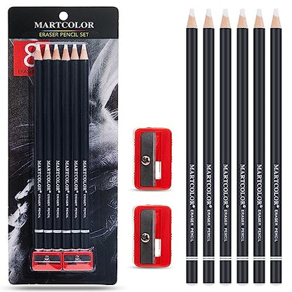 MARTCOLOR 8 Pack Detail Eraser Pencils Set, Artist Eraser Pencils