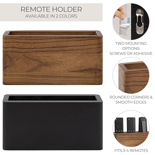 Wooden Remote Control Holder - Adhesive Wall Mount Caddy for 3-4 Remotes - color: Brown