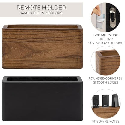 Wooden Remote Control Holder - Adhesive Wall Mount Caddy for 3-4 Remotes - color: Brown