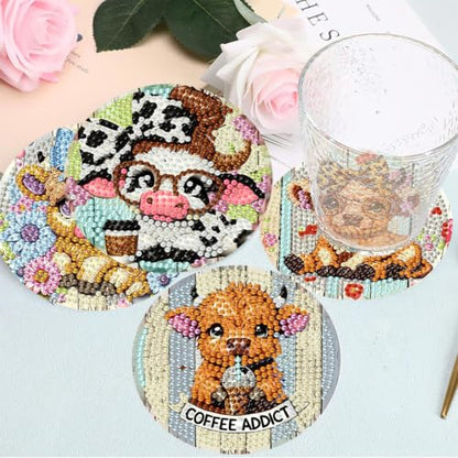 Diamond Art Coasters Kit for Adults, Diamond Painting Coasters - color: Cow-1