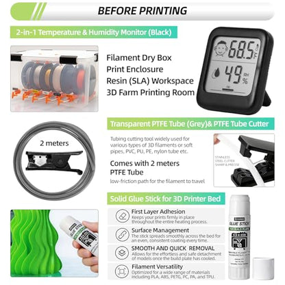 76pcs 3D Printer Tools Kit with Bag, 3D Printer Accessories includes Digital Caliper, Hygrometer, PTFE Tube Kit, Deburring Tool, Scrapers, Nozzle Cleaning, for Bambu Lab, Ender 3, FDM/SLA Printers etc - style: Ultra 3D Maker Version