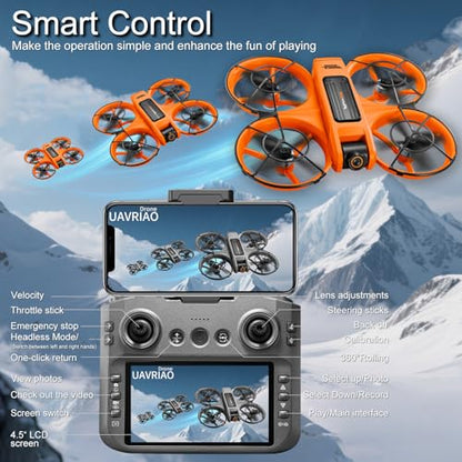 Upgraded Drones with Camera 2K for Adults & Beginners, 4.5inch LCD Screen Remote Control with Gesture Control, Brushless Motor FPV Drone, Follow Me, Auto Hover, 2 Batteries 30 Mins Flight, Includes Carry Case