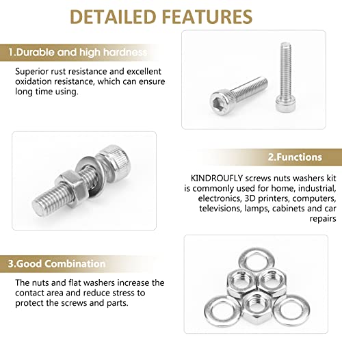 1285 Pieces M2 M2.5 M3 M4 Hex Socket Head Cap Screws Nuts Washers Assortment Kit, 304 Stainless Steel, Fully Machine Thread - size: M2 M2.5 M3 M4, style: Socket Head