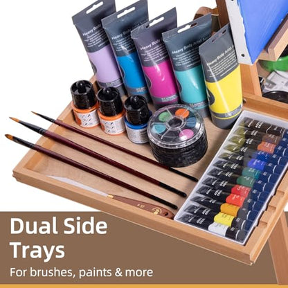 Horizontal Beechwood Studio Easel with Drawer and Palettes, Natural - style: Horizontal Natural