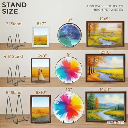 3 Pack 4.5 Inch Plate Stands for Display, Metal Picture Frame Display Stand - size: 4.5 in