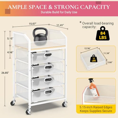 Goovilla Rolling Makeup Organizer Cart with Drawers, 5 Tier Metal, White - color: White