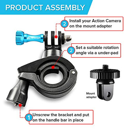 MiPremium Bike Handlebar Pole Mount for GoPro Hero 13 12 11 10 9 8 7 6 5 4 3 2 Black Silver Session, AKASO Campark & Other Action Camera Accessories. & Motorcycle & Bicycle Clamp Mount Adapter