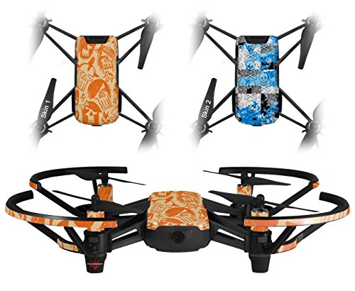 Skin Decal Wrap 2 Pack Compatible with DJI Ryze Tello Skull Sketches Orange Drone NOT Included