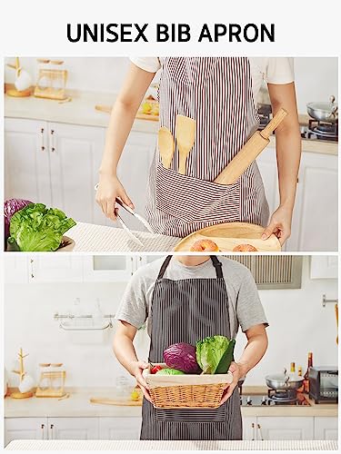 Syntus Apron for Men Women, Adjustable Cooking Kitchen Apron with 2 Pockets - color: Stripe Black Brown Pin, style: 2 Polyester