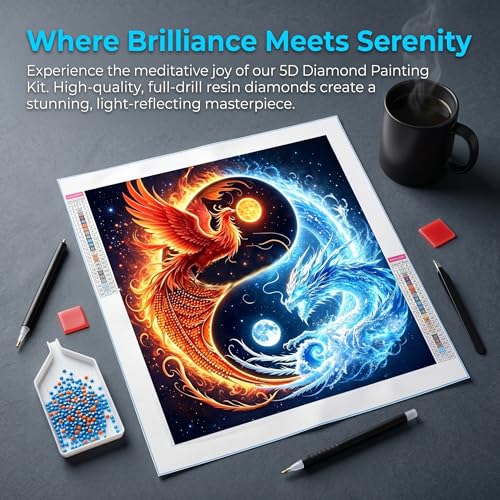 YCZO 5D Dragon and Phoenix Diamond Art Painting Kits for Adults Beginners