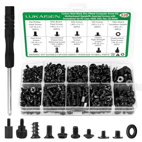 520 Pcs Black Computer Screws Kit PC Motherboard Standoffs SSD Set - color: 520 Pcs Black PC Screw