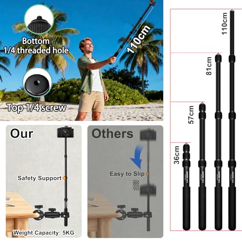 Heavy Duty Motorcycle Double Clamp Mount Compatible for Insta360 X5-X - color: Black