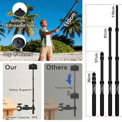 Heavy Duty Motorcycle Double Clamp Mount Compatible for Insta360 X5-X - color: Black