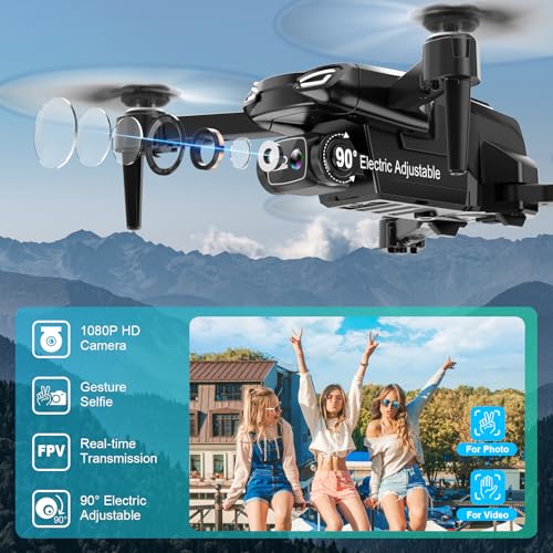 Drone with 1080P Camera, Foldable Remote Control Quadcopter for Adults Beginners, Mini Drone with Stable Hover, Waypoint Fly, 3D Flips, One Key Start, 2 Batteries, Easy to Fly Indoors & Outdoors - color: Black Blue
