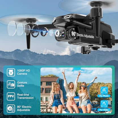 Drone with 1080P Camera, Foldable Remote Control Quadcopter for Adults Beginners, Mini Drone with Stable Hover, Waypoint Fly, 3D Flips, One Key Start, 2 Batteries, Easy to Fly Indoors & Outdoors - color: Black Blue