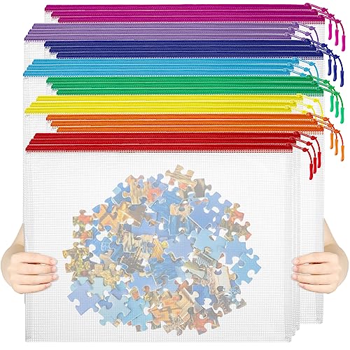 YOPCDJ 24pcs Mesh Zipper Pouch File Bags Puzzle Storage Bags, A3 17x12 Inches Large Reusable Zipper Pouches for Organizing Classroom Board Game Organization - color: 8 Colors, size: A3