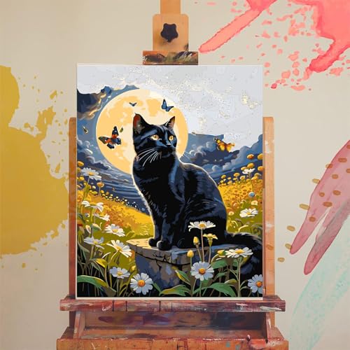 Black Cat Paint by Numbers for Adults - Cat Paint by Number on Canvas - color: MT13394