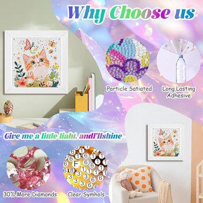 WEMEON Cat Diamond Art Kits for Kids with Frame 7x7 inch - color: Cat