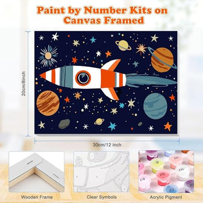 Gemozaic Outer Space Paint by Numbers Kit for Kids with Frame and Easel - color: BKH3434