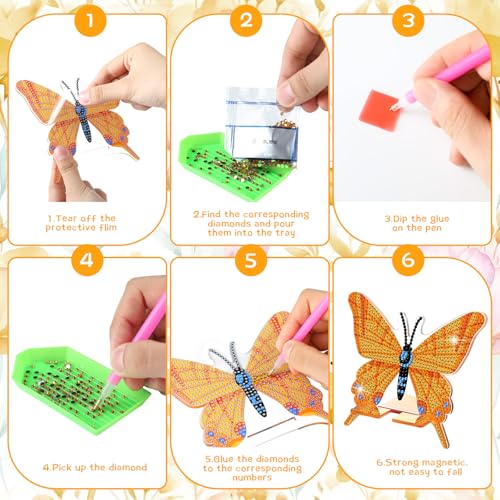 Saillong 6 Pcs Butterfly Diamond Art Phone Stand, Full Drill Crystal - style: Butterfly
