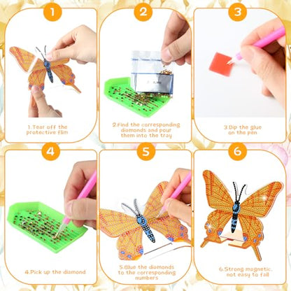 Saillong 6 Pcs Butterfly Diamond Art Phone Stand, Full Drill Crystal - style: Butterfly