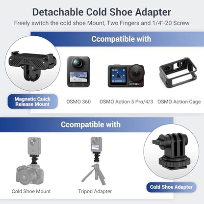 JJC Cold Shoe Mount Adapter for DJI Osmo Action 5 Pro 4 3,Stable Mounting - color: Hot Shoe/Cold Shoe Adapter