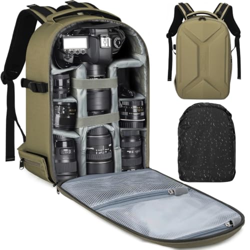 TORIBIO Large Hardshell Camera Backpack DSLR/SLR/Mirrorless Photography Bag - color: Khaki