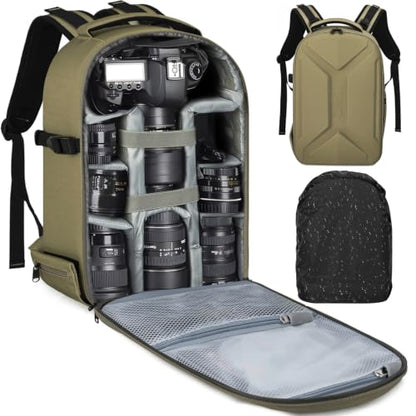 TORIBIO Large Hardshell Camera Backpack DSLR/SLR/Mirrorless Photography Bag - color: Khaki