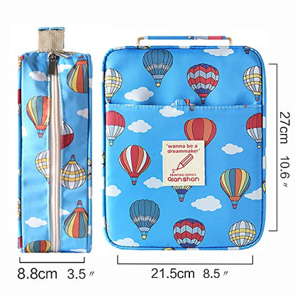 Pencil Case Holder Slot with Zipper Closure Large Capacity Pen Organizer - color: blue balloon