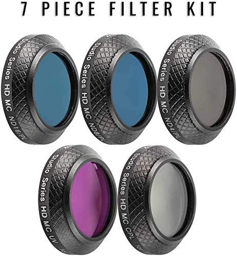 Ultimaxx 7 Piece Drone Camera Filter Bundle Kit for DJI Phantom 4, Phantom 4 w/Filters, Lens Hood, Gimbal Stabilizer, Carry Case