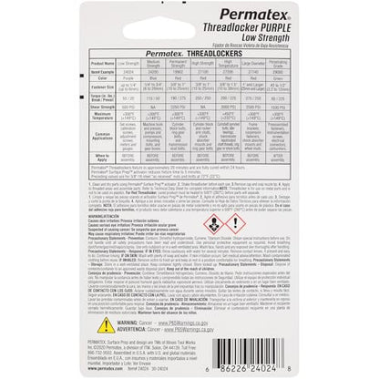 Permatex 24024-6PK Low Strength Threadlocker Purple, 6 ml (Pack of 6) - size: 6 ml (Pack of 6)