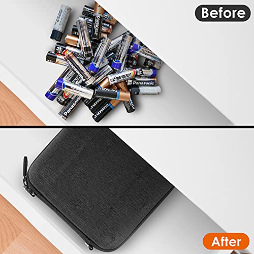 Linkidea Small Hard Case Battery Organizer Storage Box, Batteries Carrying Holder Container - Holds 34 Various Sizes AA AAA 9V C D Batteries (Dark Grey)