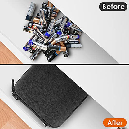 Linkidea Small Hard Case Battery Organizer Storage Box, Batteries Carrying Holder Container - Holds 34 Various Sizes AA AAA 9V C D Batteries (Dark Grey)