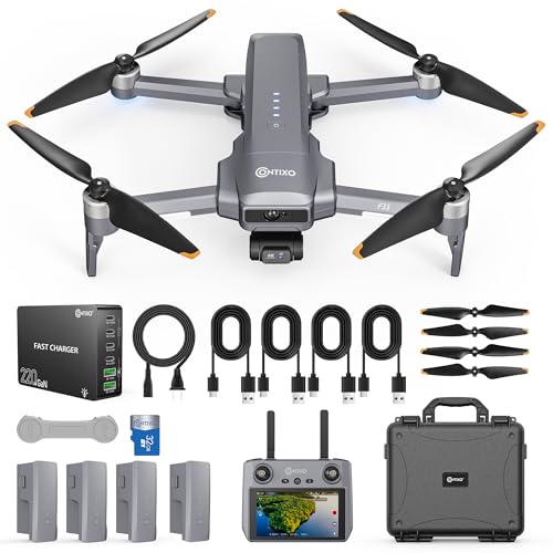 Contixo Drone for Adults, 4K Camera, 2-Axis Gimbal & EIS, Obstacle Avoidance, 5.5" Touch Screen Remote, GPS & Optical Flow, Brushless Motor, 4 Miles Flight & FPV Transmission, 42 * 4 Min Flight Time - style: F33 4 Batteries
