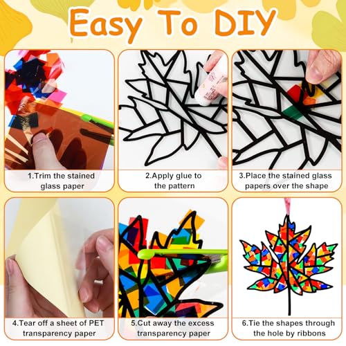 EggSun 36 Sets Fall Thanksgiving Maple Leaf Suncatchers Craft Kit for Kids Ornaments Stained Glass Window Arts and Crafts Kit for Classroom Holiday Projects Home Party Favors Decorations Ages 4 8 12 - style: Fall Maple Leaf