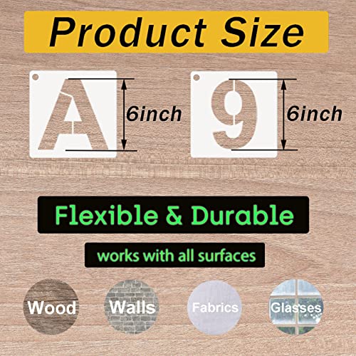 Alphabet Letter Stencils 6 Inch, 36 Pcs Reusable Plastic Letter Numbers Templates, Art Craft Stencil for Painting on Wood, Wall, Glass, Fabric, Rock, Signage - size: 6 Inch