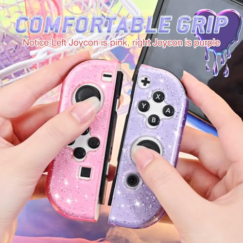 DLseego Glitter Protective Case for Switch Joy Con Controllers, Handheld Soft Silicone TPU Protective Cover Replacement Shell Case Suitable for Switch & Switch OLED Model Joy Cons - Pink Purple - color: Pink Purple