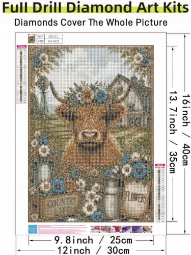 Diamond Painting Kit for Adults,Cow 5D Diamond Art Kits - color: KM1312-1