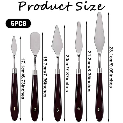 5 Pcs Cake Cream Spatula Set, Stainless Steel Offset Palette Knife for Baking Pastry, Cake Leveler, Frosting, Fondant, Chocolate, and Oil Painting Color Mixing Tool