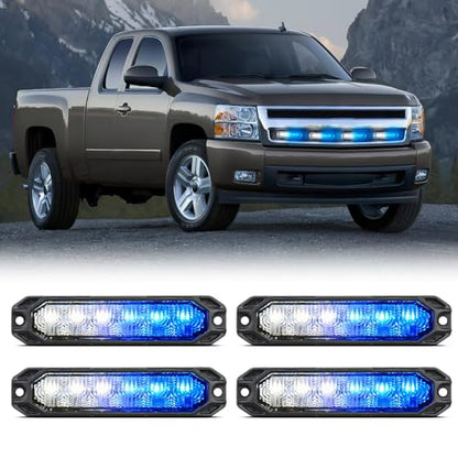 Nilight 6LED Blue White Emergency Strobe lights Sync Feature Surface Mount - color: Bule White