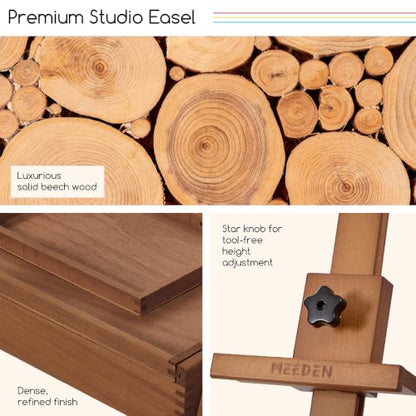 MEEDEN Painting Easel with Storage and Tray: H-Frame Beech Wood Art Easel - color: Walnut