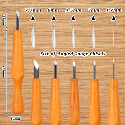 WILLBOND 5 Pcs Linocut Carving Tools Set Triangular Linoleum Various Sizes Wood Carving Knife Chisel V Shaped Tools for Linocut Printmaking Woodcarving(Slanted)